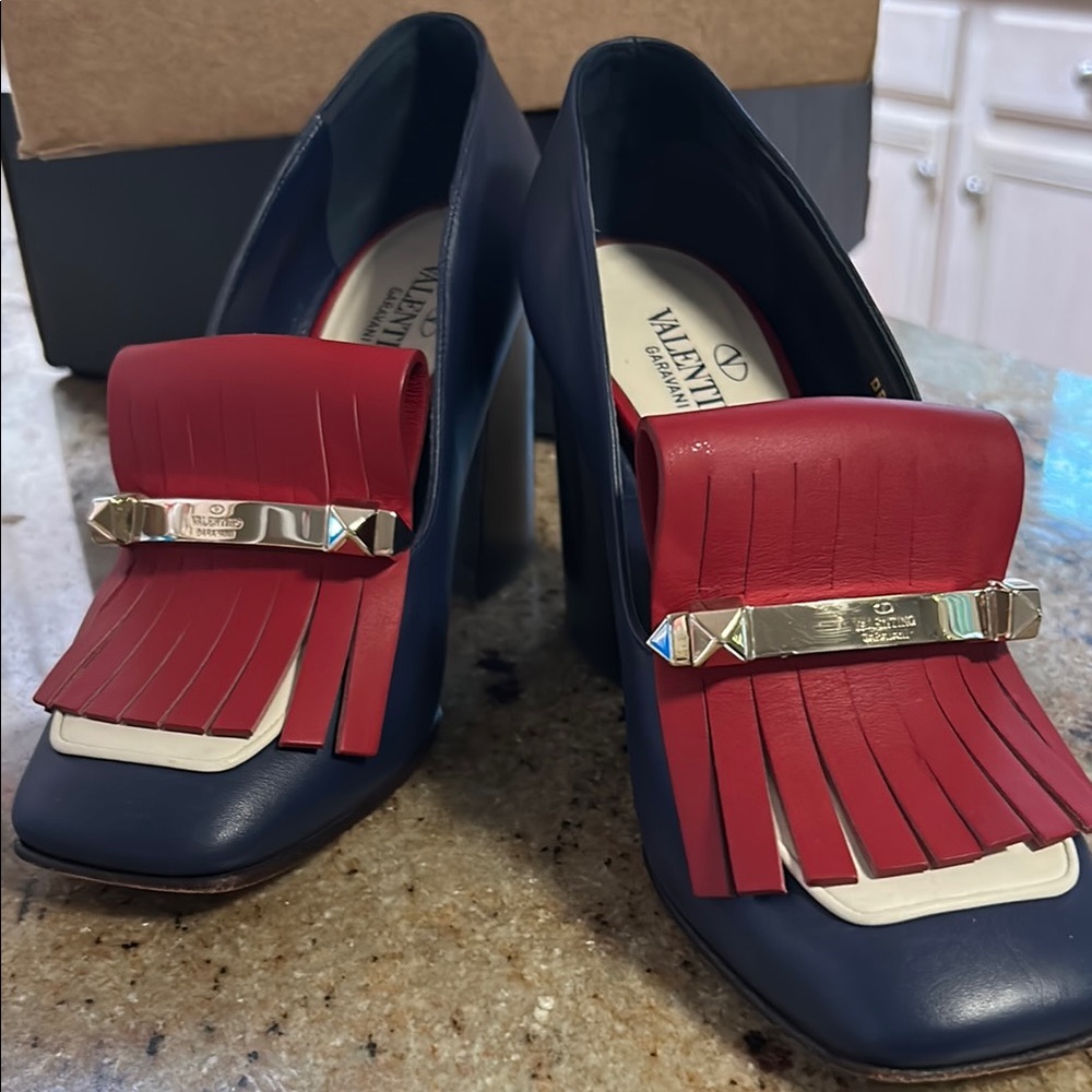 Valentino Women's Red and Blue Leather Heels